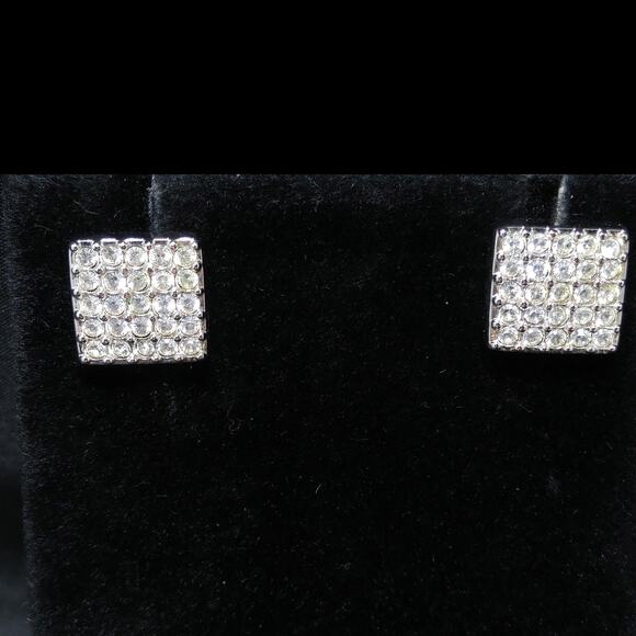Vintage Swarovski Square Rhinestone Post Earrings, Swan Logo, Rhodium Plated - Picture 10 of 10